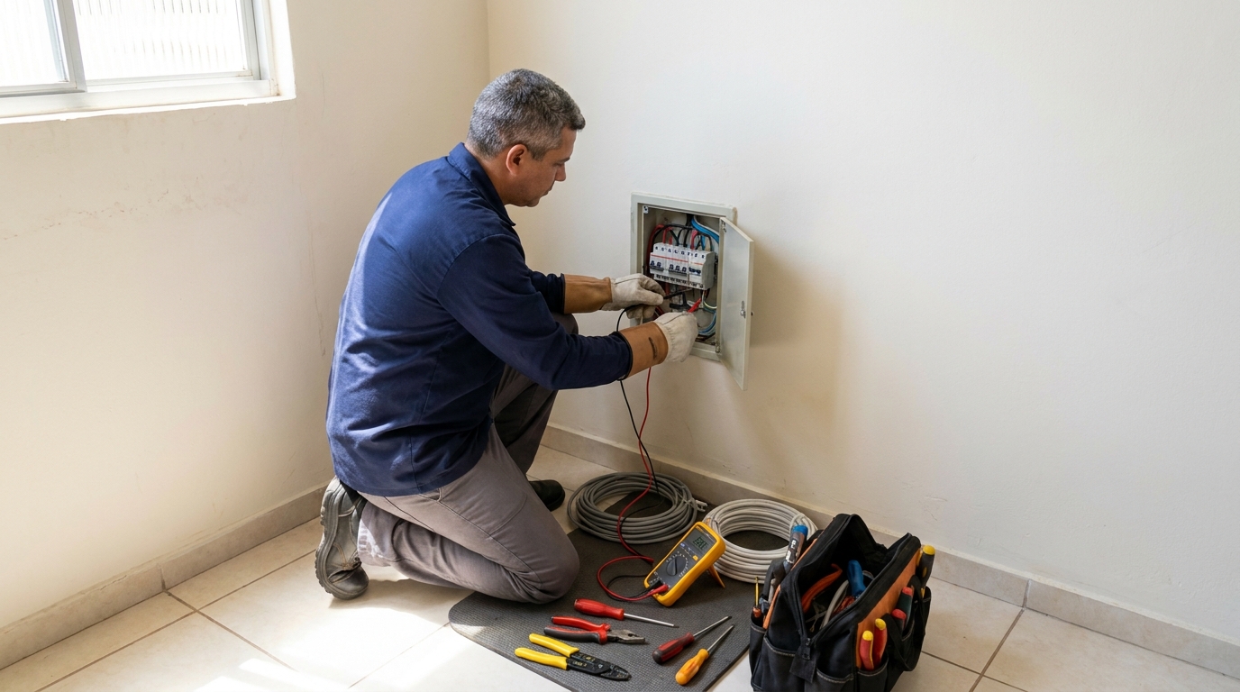 Eletricista realizando manutencao em Belém‑PA